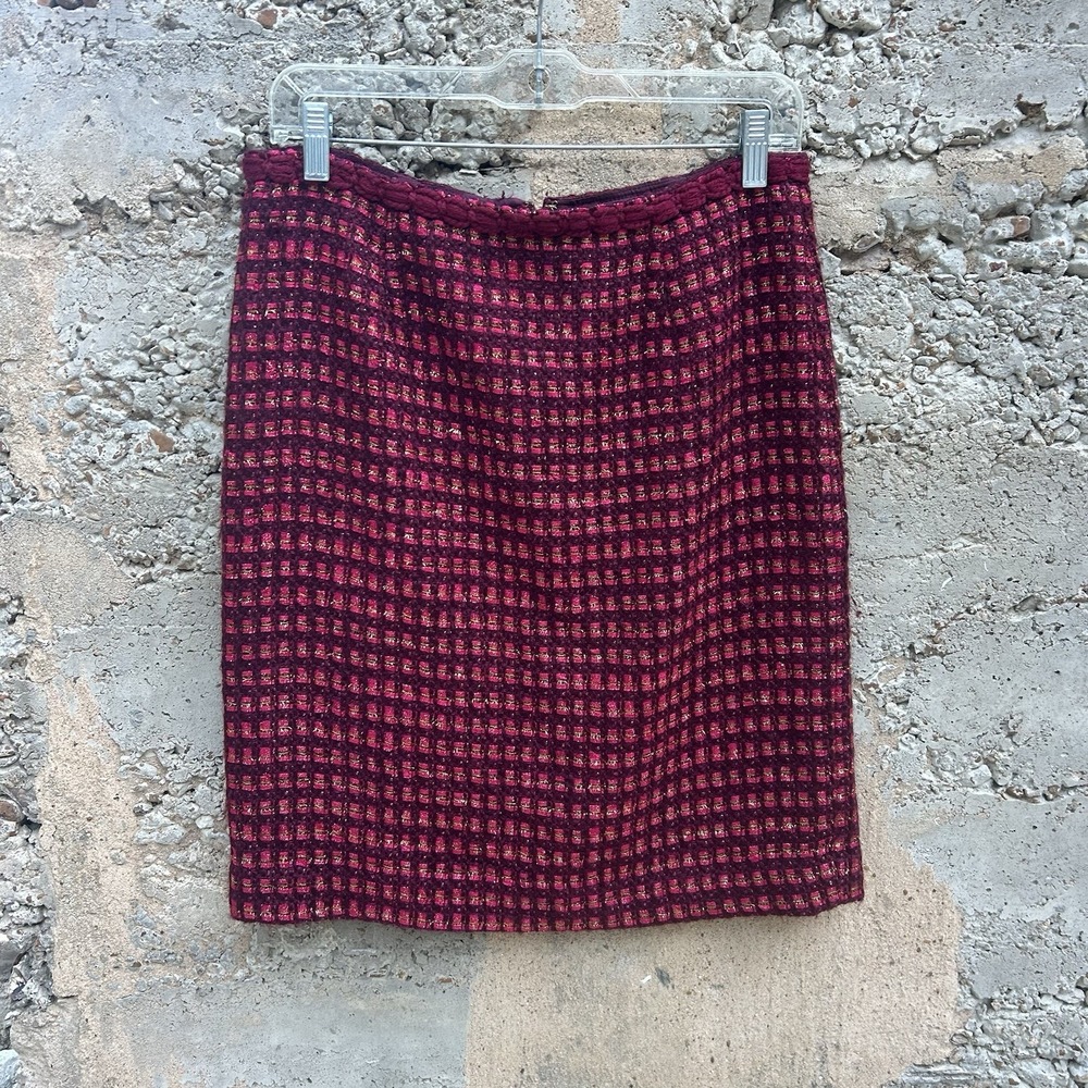 Tory Burch Skirt Womens 8 Burgundy Tweed Boucle Pencil Lined Style 31273939